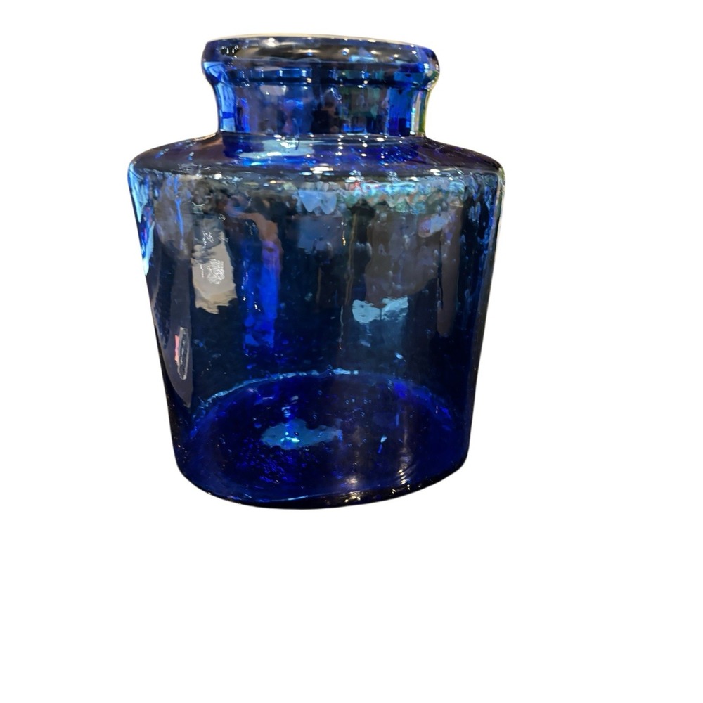 Mid Century Apothecary Jar Canister with Lid Blue Bubble Glass Hand Blown‎ 10" - Picture 8 of 9